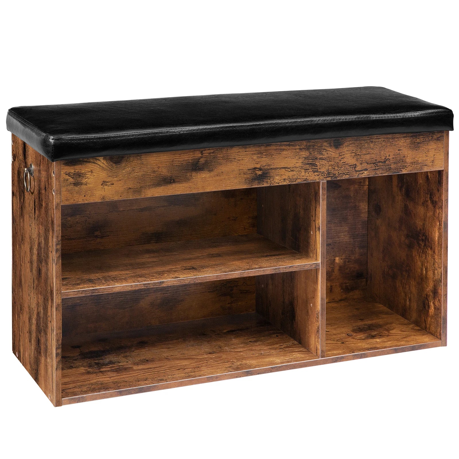 Schoenenbank - Schoenen Opbergsysteem – 3 Vakken - Opbergbox - Schoenenrek – Industrieel - Hout – Opbergruimte Onder De Zitting – Halbank - 82 x 31 x 46,5 cm - Rustic Brown - QUORE
