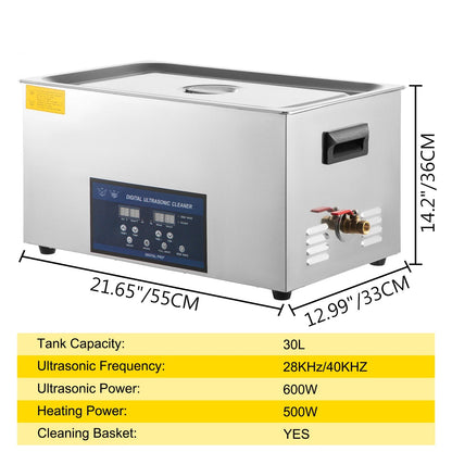 Ultrasoonreinigers - Reinigingsmachine - Ultrasonic Cleaner - Ultrasoon - 30L Tank – Dubbele Frequentie – Digitale Bediening – Draagbaar en Geschikt voor Thuisgebruik