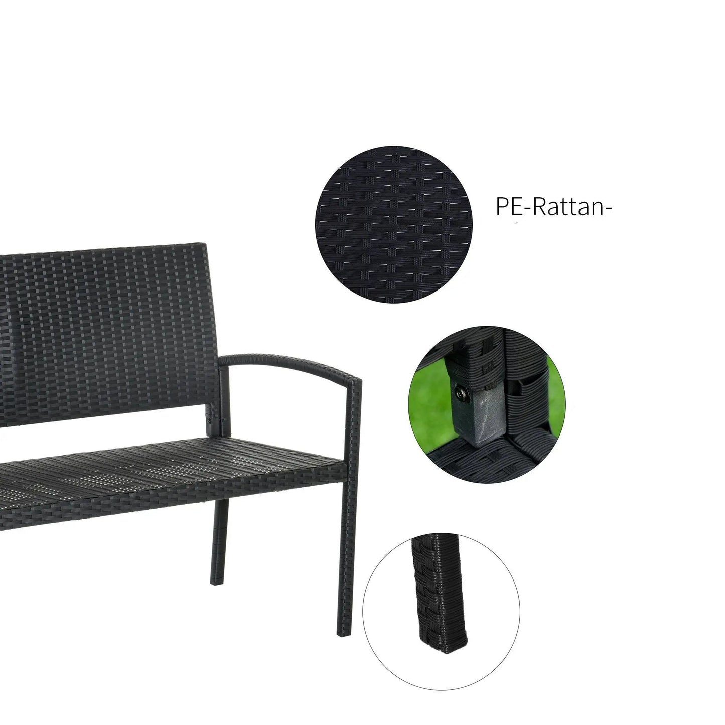 Tuinbank - Wicker Tuinbankje - Loungebank - Balkonset -  Weerbestendige PU Rotan Bank met Stalen Frame, Lichtgewicht en Geschikt voor Jaarlijks Buitengebruik - Enkelzijdig - Grijs - QUORE