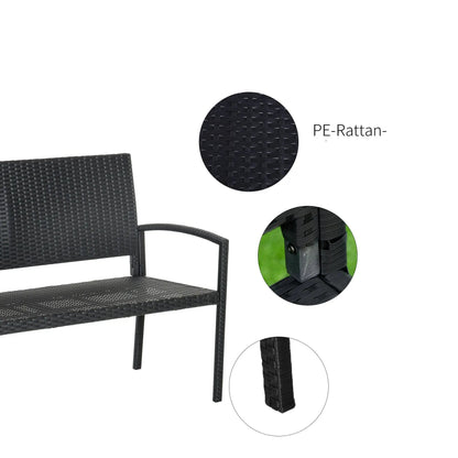 Tuinbank - Wicker Tuinbankje - Loungebank - Balkonset -  Weerbestendige PU Rotan Bank met Stalen Frame, Lichtgewicht en Geschikt voor Jaarlijks Buitengebruik - Enkelzijdig - Grijs - QUORE