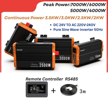 Omvormer 24V DC Naar AC – Zonne-Energie Omvormer – Sinus Omvormer – Spanningsconverter – 2500W – Zuivere Sinusgolf – Europees Stopcontact