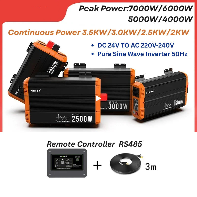 24V DC Naar 220V AC Omvormer – Zuinige Spanningsomzetter – Caravan Omvormer – Solar Inverter – Camper Stroomvoorziening – 3000W Continu Vermogen – Pure Sinusgolf Technologie