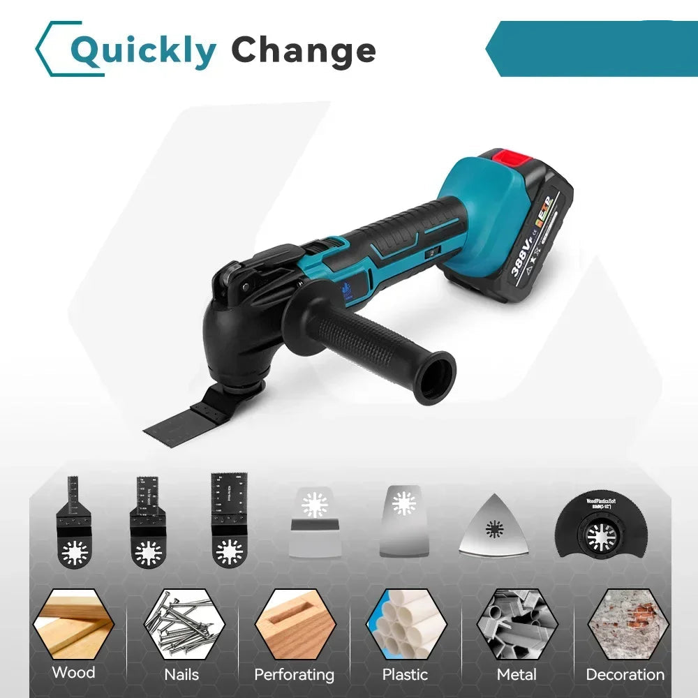 Oscillerend Multitool - Electrische Zaag - Multitool Gereedschap - Trimmer & Schraper - Snelwisselsysteem, variabele snelheid - met 2x 128VF Accu – Voor Houtbewerking en Renovatie