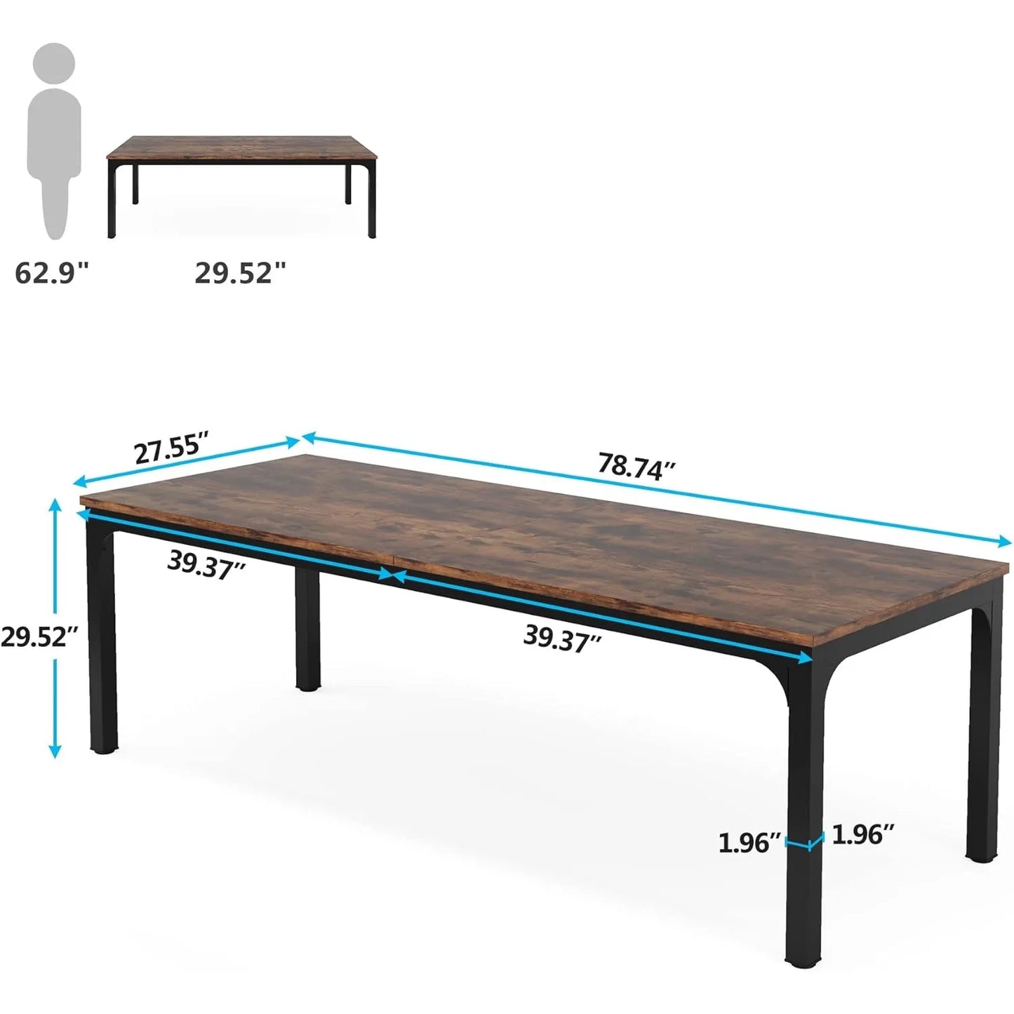 Bureau – Computerbureau – Werktafel – Bureautafel – Thuiswerkplek – Extra Lang 200 cm – Stevig Houtlook Metalen Pooten Rustiek Bruin