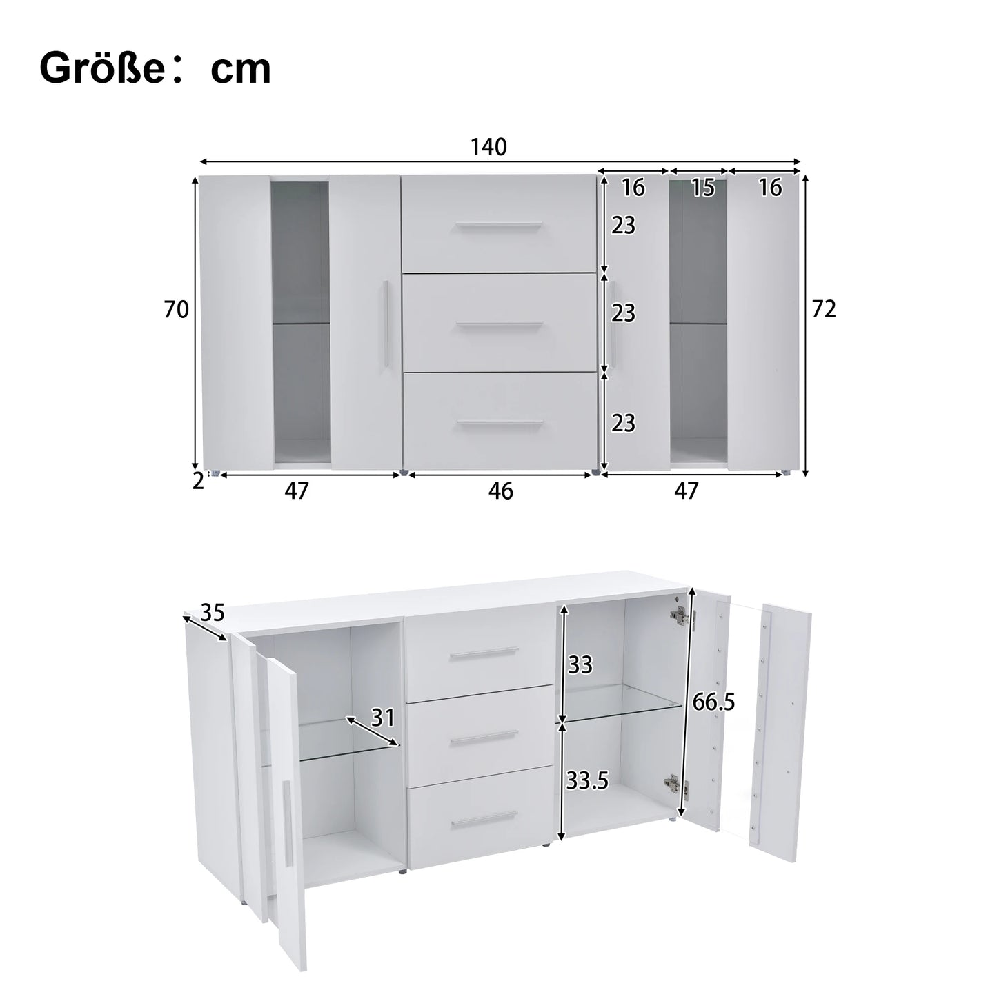 TV Sideboard Dresser Fittings Media Stand Wardrobe Storage Cabinet,LED lighting,Lowboard,with 16 Colors LED Lights for Dining