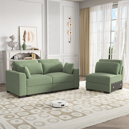 Groene Velours Modular Bank – Modulaire Bank – Lounge Bank – Zithoek Bank – Woonsalon – Zacht Velours Materiaal – Inclusief Voetenbank