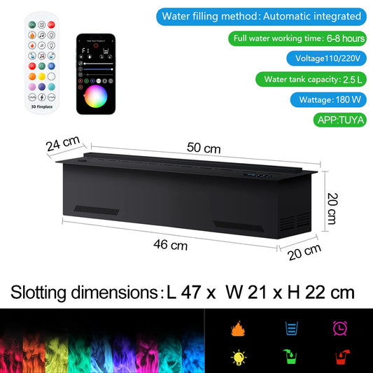 3D Water Electric Fireplace Remote Control APP Mist Fireplace Embedded Realistic Mist Flame Interior Decoration Steam Fireplace