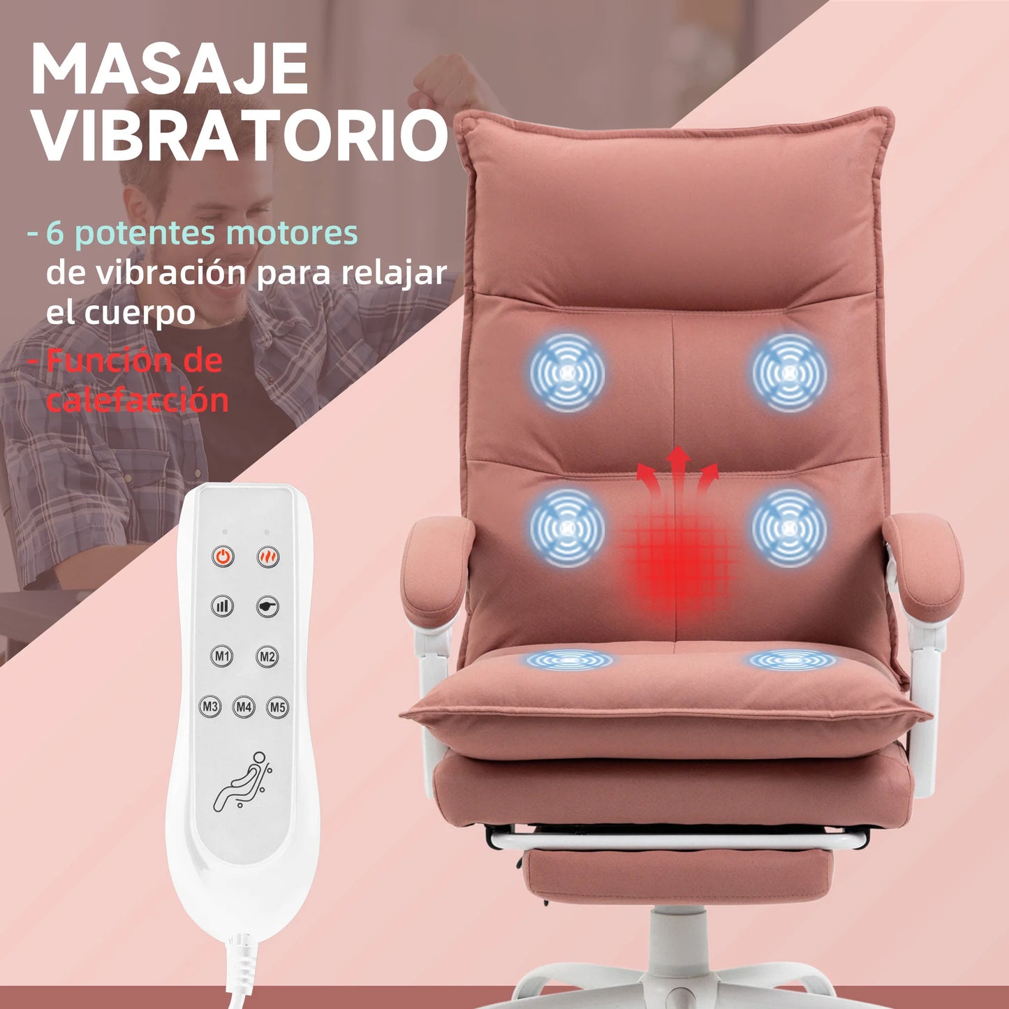 Massagestoel – Relaxfauteuil – Bureaustoel – Werkstoel – Massagechair – 6 Massagepunten – Verstelbare Rugleuning 155° - Roze