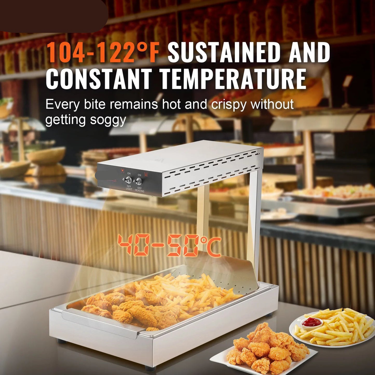 Warmhoudbak - Buffetwarmer - Voedselwarmer - 20L - 750W - Frietwarmhoudbak – Commerciële Voedsellamp voor Horeca & Buffet