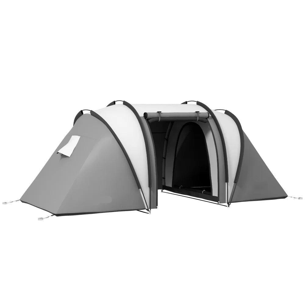 Tent – Familietent – Kampeertent – Tunnelvormige Tent – 4-5 Personen – Waterdicht 3000 Mm – Twee Aparte Slaapcabines - 450 x 220 x 180 cm - Donkergrijs