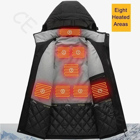 Heating Jacket - Heated Bodywarmer - Heated Clothing - For Men - 8 Zone Heating Jacket - Winter Electric Heated Clothing - USB Charging - Waterproof - Windbreaker - Size XXL - Black