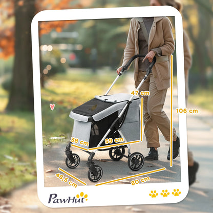 Hondenwagen – Opvouwbare Hondenbuggy – Kleine Honden Kar – Wandelwagen – Lichtgrijs – Lichtgewicht Aluminium Frame – Wasbaar Comfortkussen