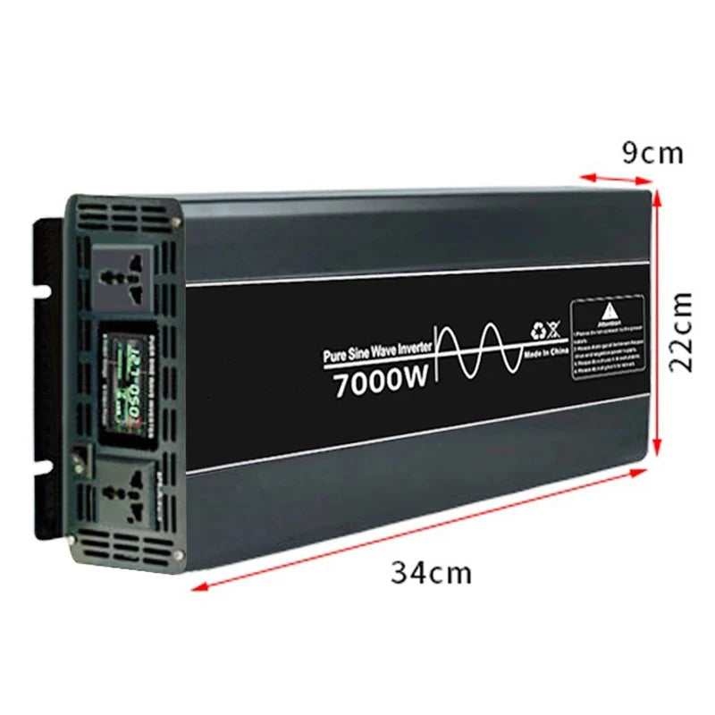 Omvormer – Spanningsomvormer – 12V Naar 220V – Stroomconverter – Zuivere Sinusgolf – 7000W Continu Vermogen – Digitale Display