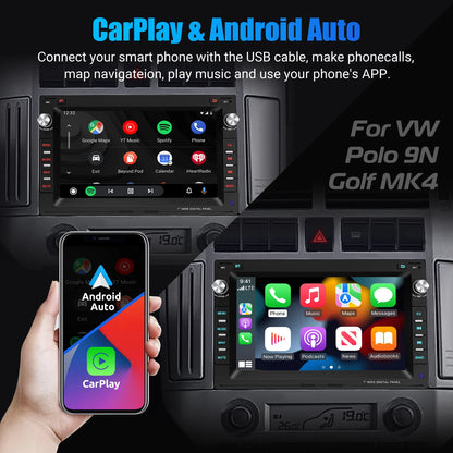 ESSGOO Android 15 Carplay Car Radio 4+64G For VW Golf Jetta MK4 Polo 9N Passat B5 T5 T4 Car Multimedia Player GPS WiFi RDS - QUORE