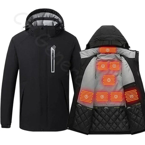 Heating Jacket - Heated Bodywarmer - Heated Clothing - For Men - 8 Zone Heating Jacket - Winter Electric Heated Clothing - USB Charging - Waterproof - Windbreaker - Size XXL - Black