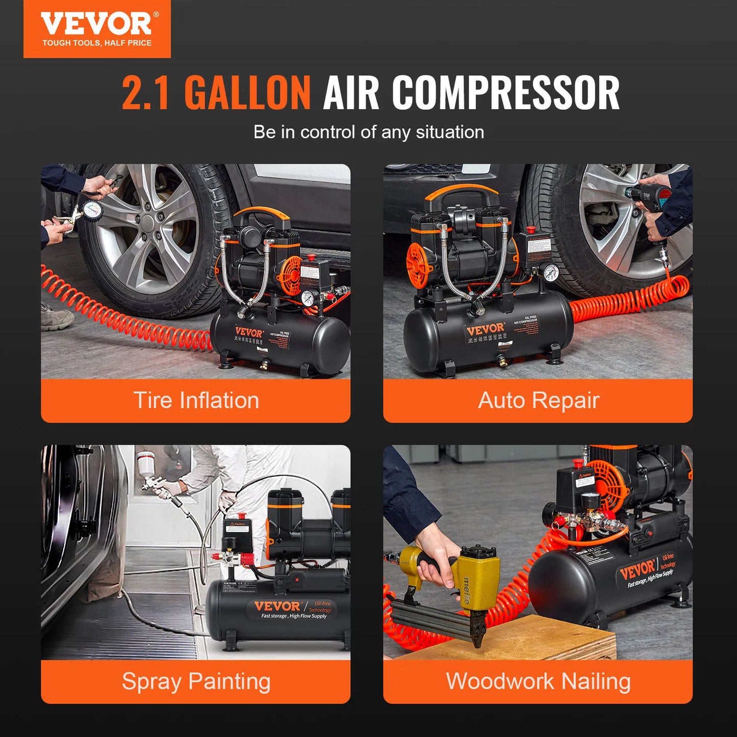 Luchtcompressor - 8L - 900W - Draagbare Luchtpomp - Air Compressor - Stille Compressor - QUORE