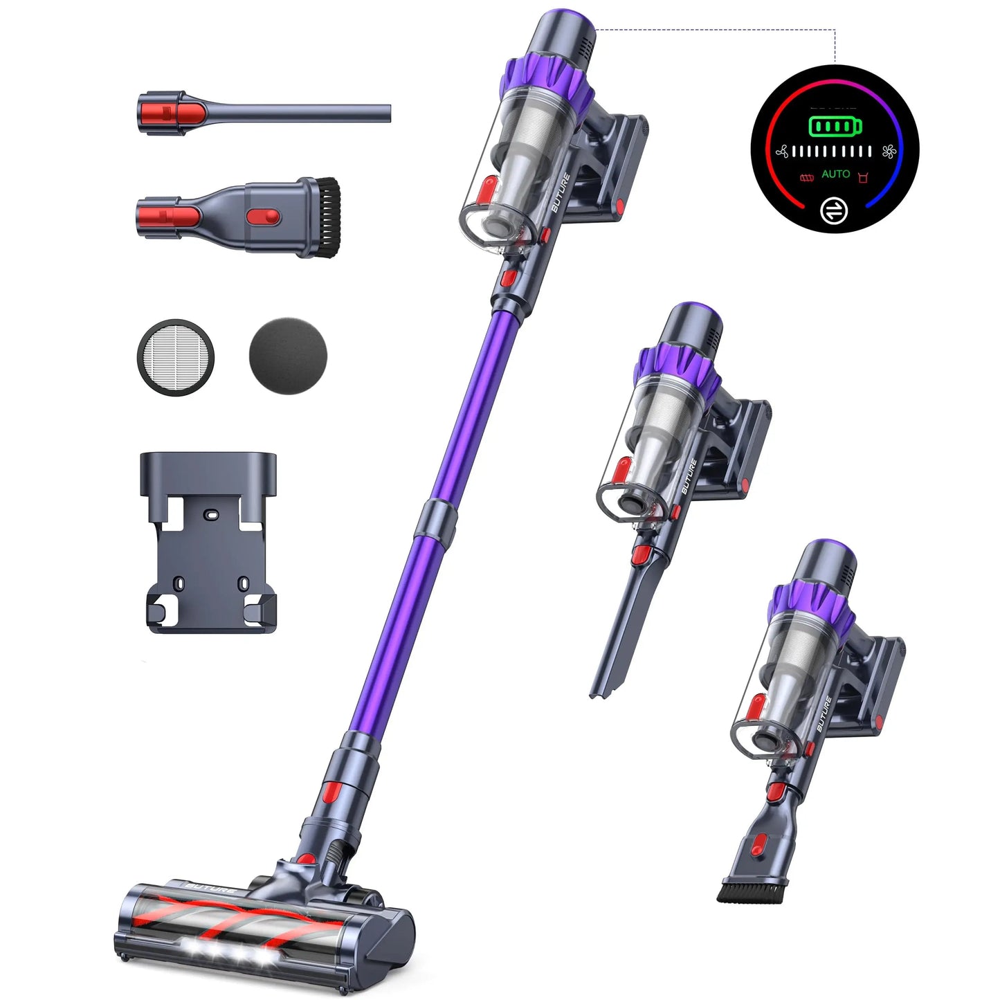 Steelstofzuiger - Vacuum Cleaner - Draadloze Stofzuiger- Kruimeldief Snoerloos - 500W - 48KPa - Handstofzuiger - 1.5L Stofreservoir - Automatische Zuigkracht Aanpassing -  Ideaal voor Huisdierharen, Tapijt en Harde Vloeren - QUORE