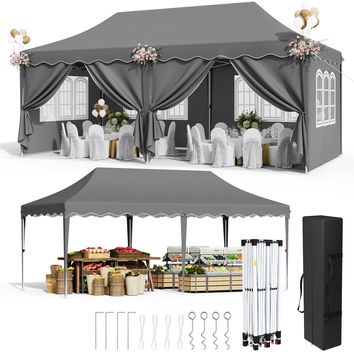 Tuinpaviljoen – Vouwwagen – Overkapping – Partytent – Marktstand – 3x6 Meter – UV-Bestendig