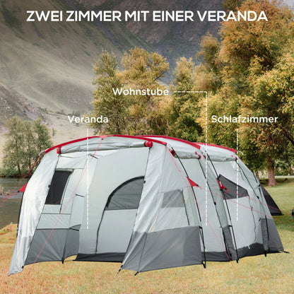 Tent – Kampeertent – Familie Tent – 8 Persoons – Waterafstotend 2000 Mm – Ruim Met Scheidingswand - Grijs