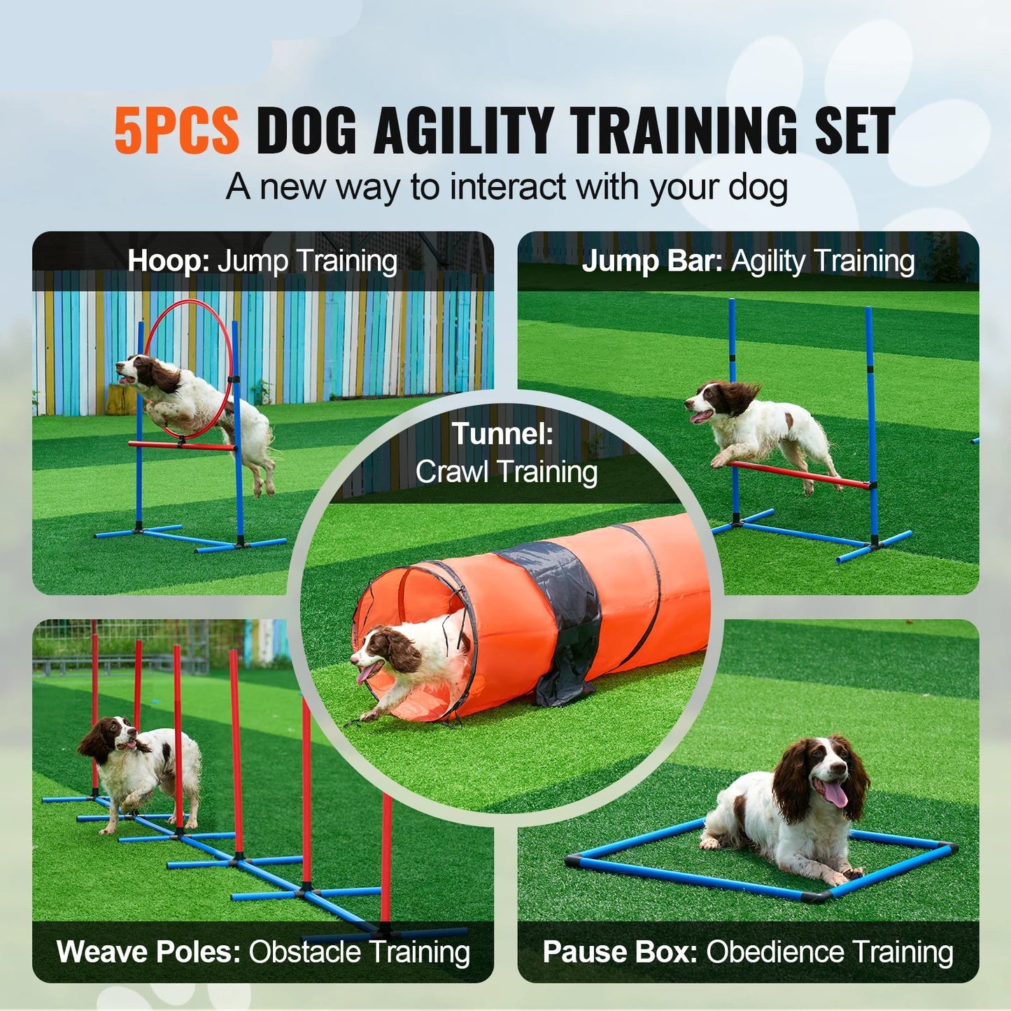 Hondentrainingsset - Honden Agility Set - Behendigheids training voor de hond - Slalom - Horde - Hondentunnel - Tunnel - Beloningszakje - 5 Delig - Obstacle Parcours met Draagtas – Upgraded Set - QUORE