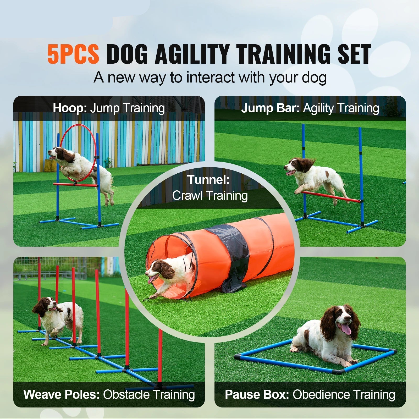 Hondentrainingsset - Honden Agility Set - Behendigheids training voor de hond - Slalom - Horde - Hondentunnel - Tunnel - Beloningszakje - 5 Delig - Obstacle Parcours met Draagtas – Upgraded Set - QUORE