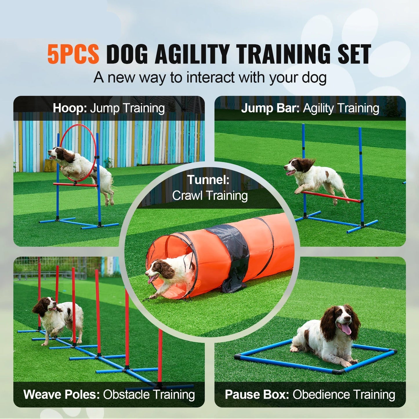 Hondentrainingsset - Honden Agility Set - Behendigheids training voor de hond - Slalom - Horde - Hondentunnel - Tunnel - Beloningszakje - 5 Delig - Obstacle Parcours met Draagtas – Basis Set - QUORE