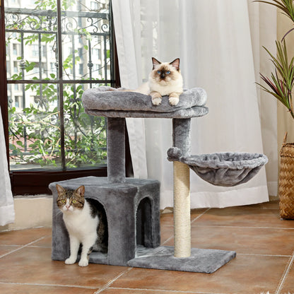 Krabpaal - voor Katten – Kattenboom - met Sisalpalen - Diepe Hangmat - Kattenhuis - Uitkijkplateau – Compact Kattenmeubel - voor Kleine Katten - Kittens - Grijs