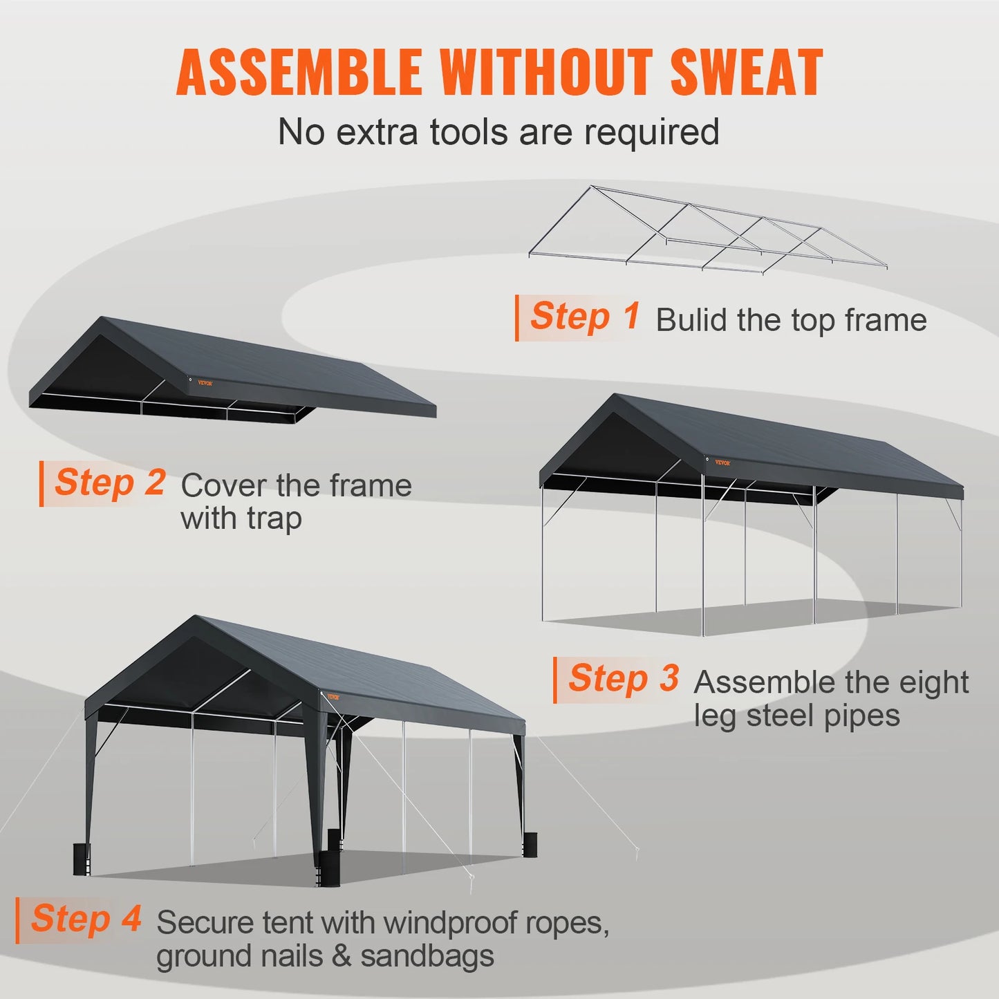 Garagetent - Partytent - Carport Tent - Tent - 10x20ft - Waterdichte - Auto Overkapping - Heavy Duty - Car Canopy - met 8 Verstevigde Palen - UV-bestendige Tarp - Stormvaste - voor Buiten - Wit