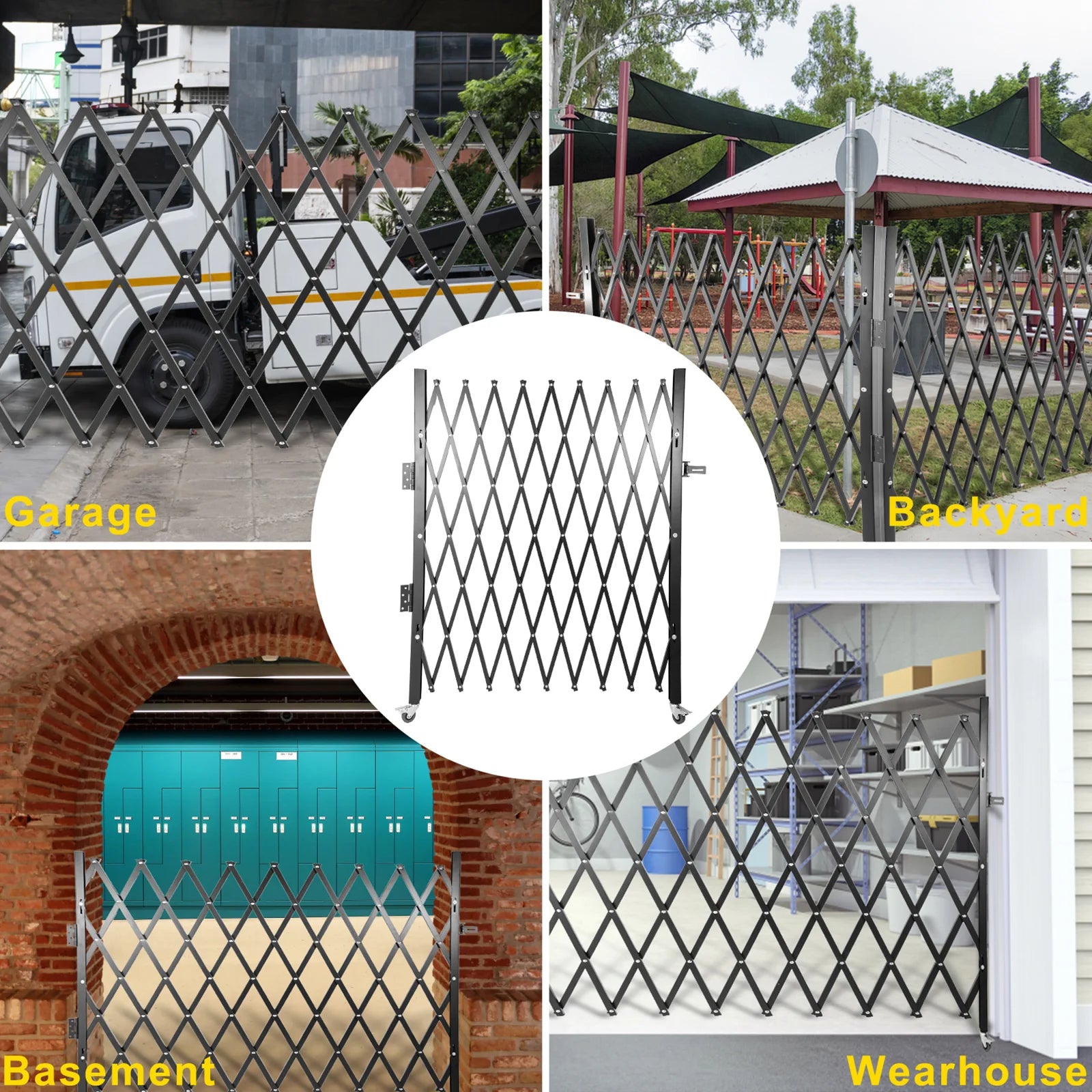 Inklapbare Beveiligingspoort – Veiligheidsdeur – Uitklapbare Poort – Afsluitbare Barrière – Verstelbare Breedte – Stalen Constructie - Zwart - 1.5x1.67m - QUORE