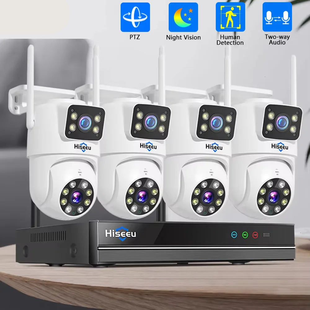 Draadloos Bewakingssysteem – CCTV Beveiligingsset – NVR Camera Systeem – Veiligheidscamera Set – 16-Kanaals Met 4 HD Camera’s – 3TB HDD – 6MP Dual-Lens Met Nachtzicht & AI Menselijke Detectie - QUORE