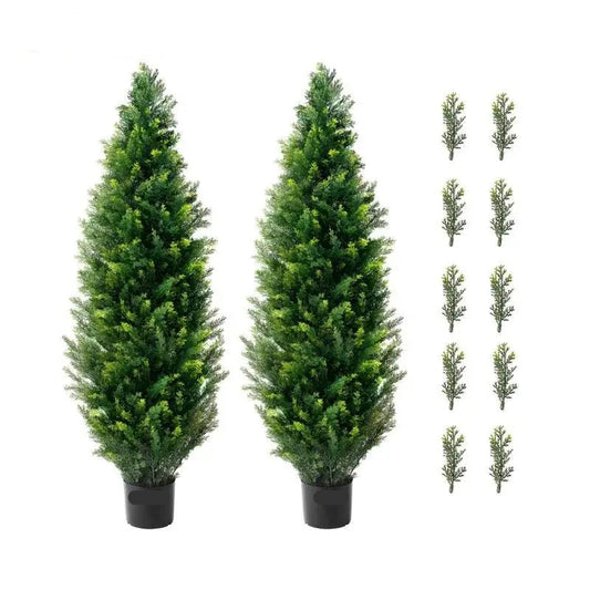 Kunstplant - Kunstplanten voor Binnen en Buiten - Kunstmatige Cedar - Topiary Boom - 122 cm  -Evergreen Sierboom voor Tuin en Woondecoratie - Kunsthaag - QUORE