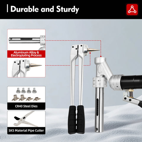 Clamping Tool - Optional Dies - Flexible Handle - High Work Efficiency - Hydraulic Sliding Sleeve Tool - Hand Tool - Suitable for Pipes - Silver/Black