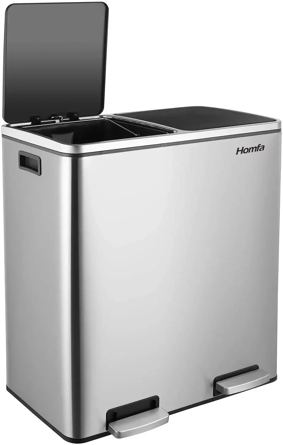 Prullenbak - Prullenbak 60L - Prullenbakken - Prullenmand - RVS - Prullenbak met Voetpedaal - Handsfree, Dubbel Compartiment & Soft-Close Deksel - Wit - QUORE