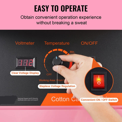 Cotton Candy Machine - 1000W - 220V - Mini Cotton Candy - Commercial Floss Maker - Stainless Steel Bowl - Sugar Scoop and Tray for Birthday Parties - Pink