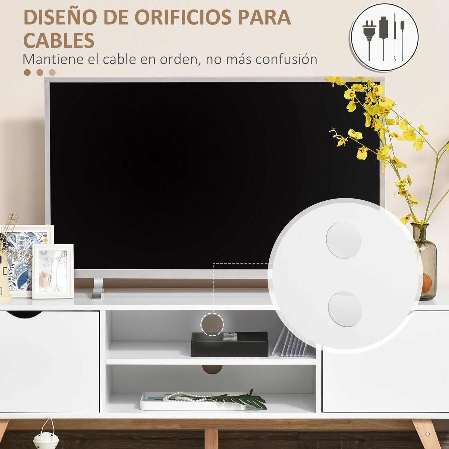 TV-meubel – TV-kast – Mediameubel – Tv-standaard – Tv-dressoir – Scandinavisch Design – Ruime Opbergruimte – Geschikt Voor TV Tot 65 Inch - Wit - QUORE