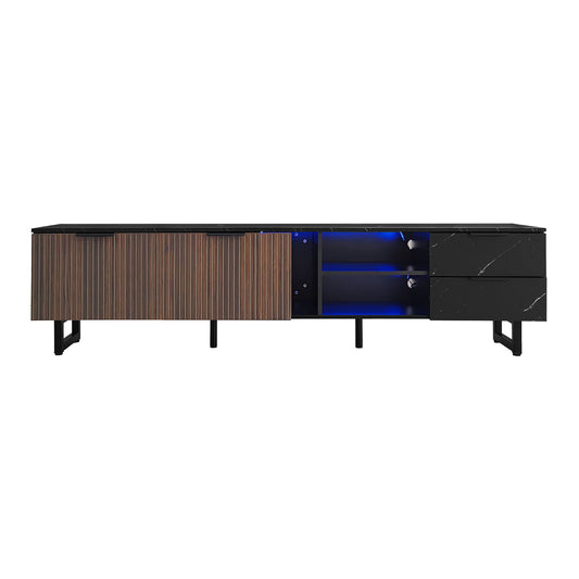 Tv-Kast – Tv-Meubel – Dressoir – Mediameubel – Tv-Meubel Met Opbergruimte – 200 CM Breed – Marmeren Design Met Verstelbare Led-Verlichting
