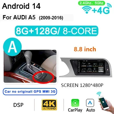 8.8 Inch Autoradio – Multimedia Speler – Android Radio – CarPlay Systeem – Dubbeldin Autoradio – Android 14 Besturingssysteem – 4G LTE & WiFi Verbinding