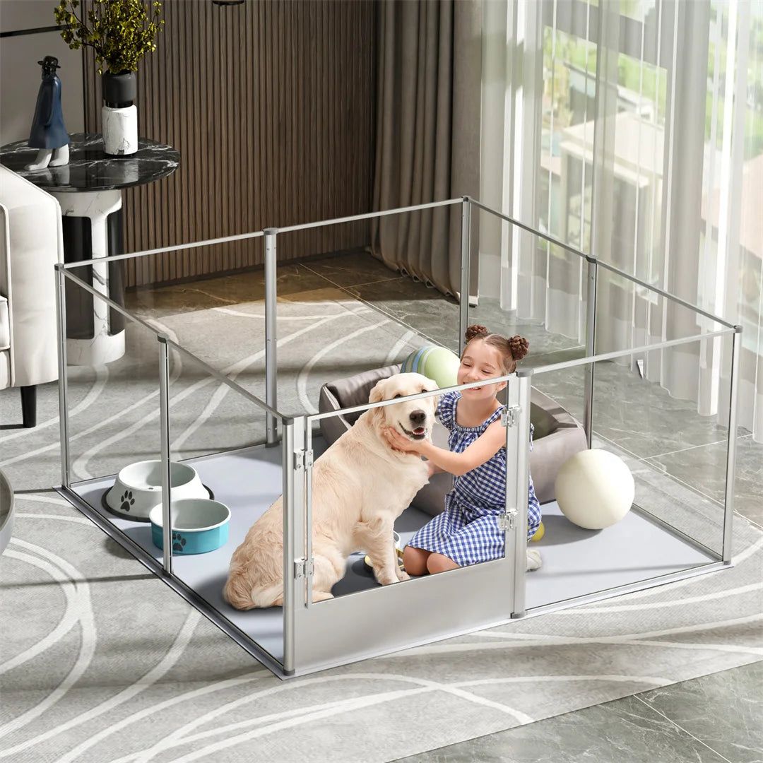 Honden Whelping Pen - Hondenkennel - Hondenren -  Duidelijke Acryl Honden - Whelping Pen Speelpen - voor Huisdieren - met Waterdichte Bodemmat - Veilige Speelruimte - Duidelijk Zicht - Heldere Acryl - 124x63x40cm - QUORE