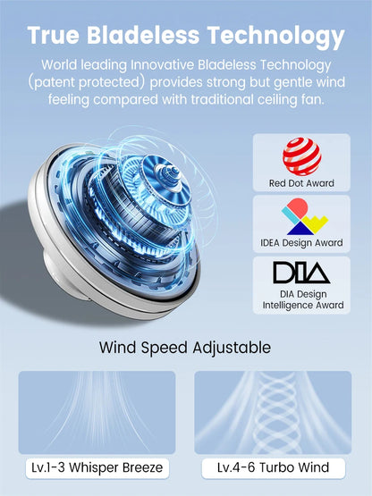 Plafondventilator Bladloze Ventilator Plafondventilator Met Licht Ventilator Met LED – Stil 30W DC Motor – Dimbaar LED Licht 3 Kleuren