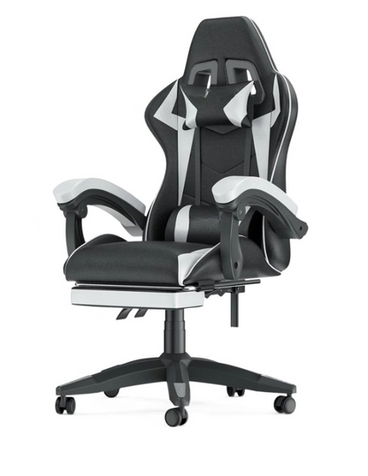 Gaming Stoel - Bureaustoel - Swivel Stoel - met Voetsteun - Hoofdsteun - Verstelbare - Rugleuning - Lendenkussen - Ergonomische - Draaibare - 68 x 50 x 122-144 cm - Wit