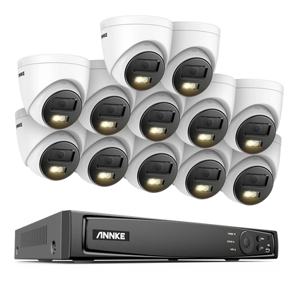 16-Kanaals Beveiligingssysteem – CCTV Systeem – Surveillance Set – Camerabeveiliging – IP Camera Systeem – 12x 12MP Camera’s – Slimme Dual-Light Nachtzicht