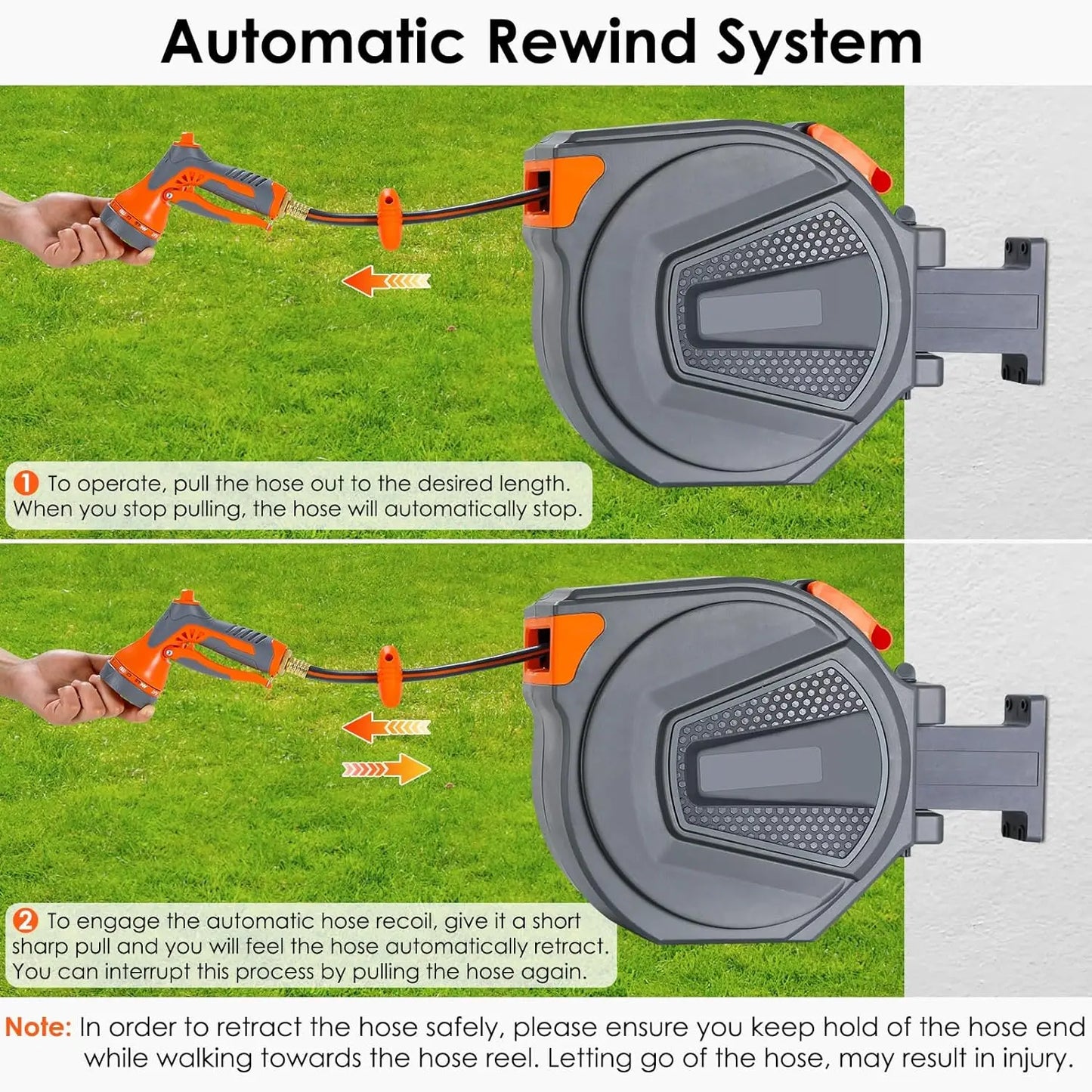 Tuinslanghaspel - Haspel - Sproeikop Tuinslang - Automatische - 30+2M - Haspel Tuinslang - Inklapbare Slanghaspel - met Wandbevestiging en 9-Standen Spuitmond
