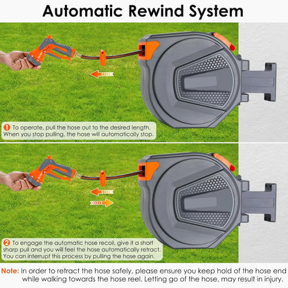 Tuinslanghaspel - Haspel - Sproeikop Tuinslang - Automatische - 30+2M - Haspel Tuinslang - Inklapbare Slanghaspel - met Wandbevestiging en 9-Standen Spuitmond