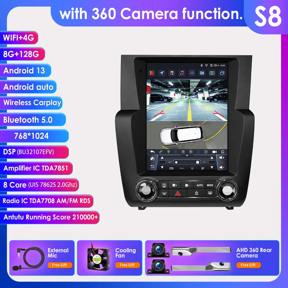 2Din Android Autoradio – Navigatiesysteem – Multimedia Speler – Autostereo – GPS Systeem – S8 Variant Met 9,7” QLED Scherm – Ingebouwde 360° Camera