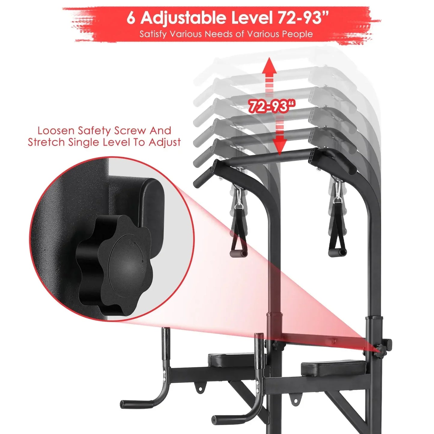 Power Tower – Fitnessstation – Pull-up Bar – Trainingsrek – Workout Station – Verstelbaar 181-234 cm – Max Belastbaarheid 200 kg - QUORE