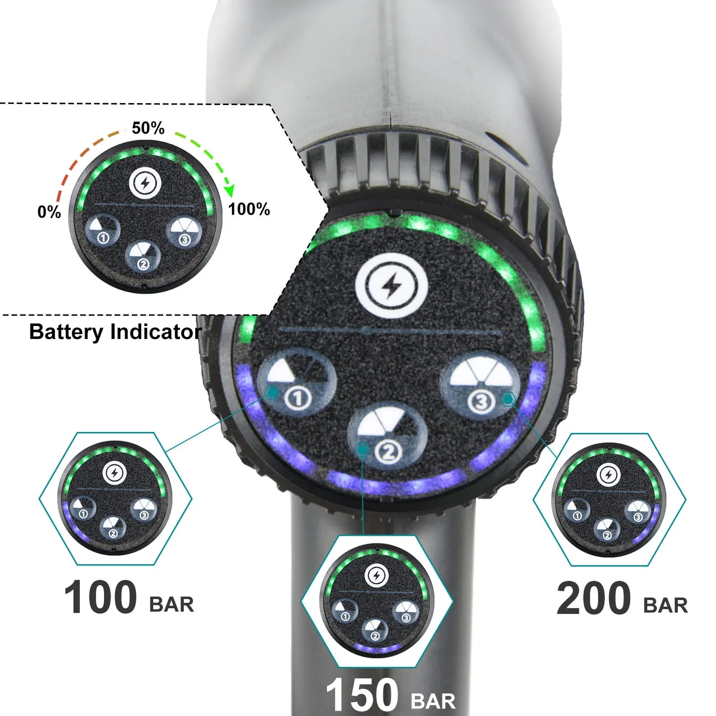 Hogedruk Auto Wasmachine -  Hogedruk Waterpistool - Hogedrukreiniger - Hogedrukspuit - Draadloze - 200Bar - Auto-Wasser - Brushless - 6IN1 - 18V - 1 Batterij - Zilver