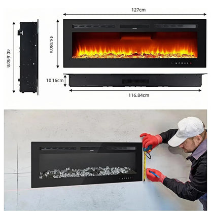 Elektrische Wandhaard – Sfeerkachel – Inbouwhaard – Wandkachel – 3-in-1 Haard – 1800W Verwarming – 12 Kleuren Vlameffecten Met Afstandsbediening - QUORE