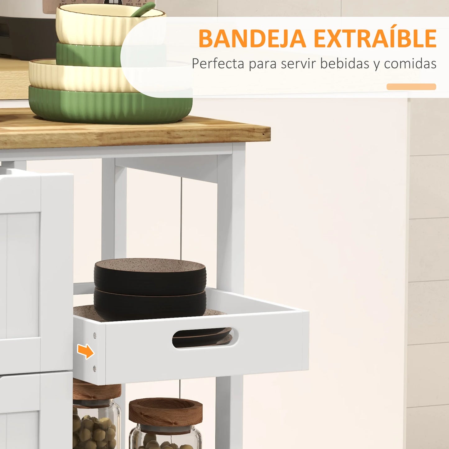 HOMCOM kitchen cart with 3 drawers removable tray 67x37x85,5 cm White - QUORE