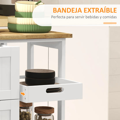 HOMCOM kitchen cart with 3 drawers removable tray 67x37x85,5 cm White - QUORE