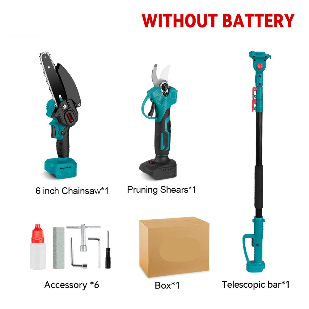 Mini Kettingzaag - Kettingzaag - Snoeizaag - Takkenzaag - Handzaag - Telescoop Kettingzaag - 3500W - 3-in-1  - Automatische Kettingsmering - Brushless - Tuin Schaar Snoei Gereedschap Zonder Accu